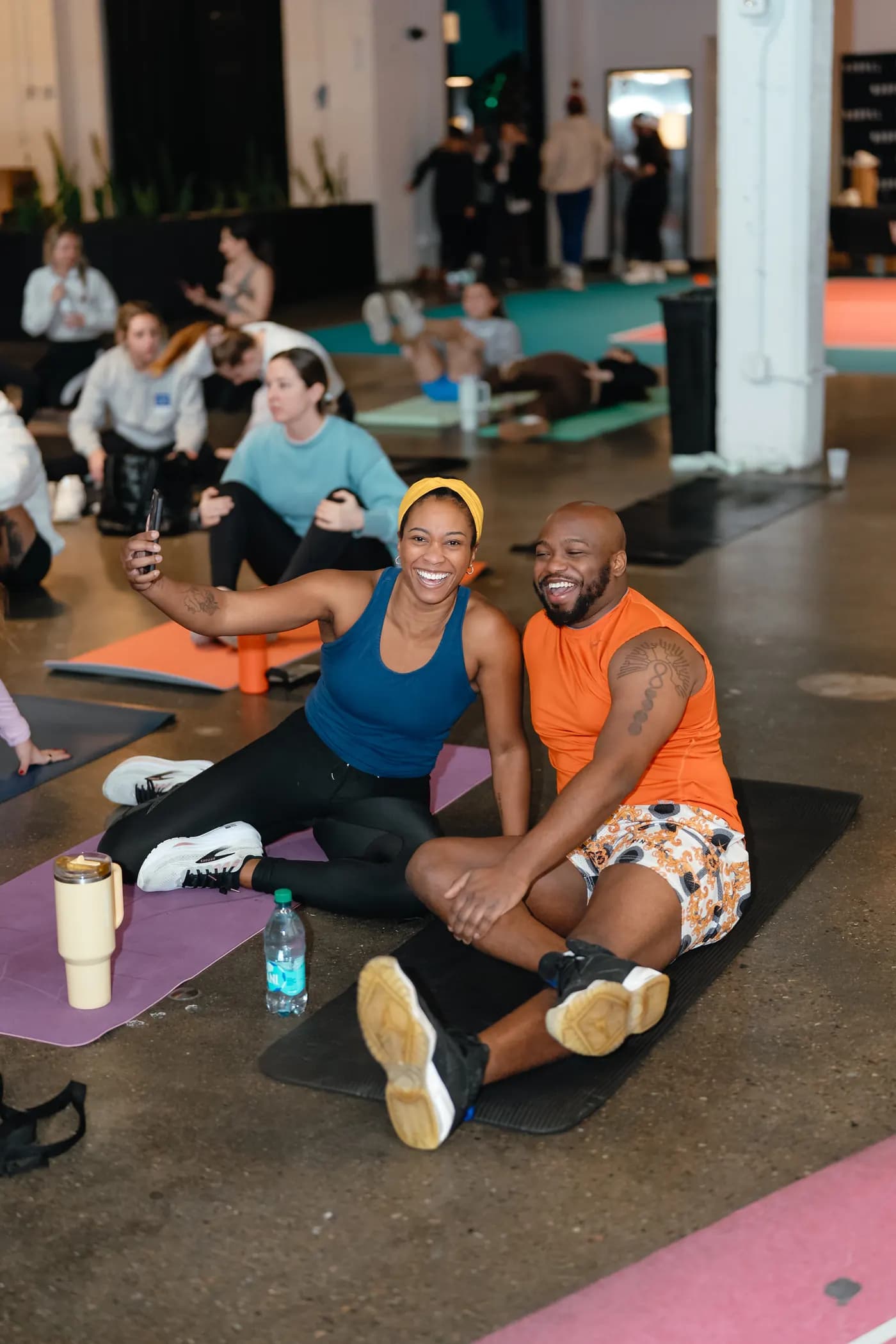 Fitness lovers connecting at a Boston workout